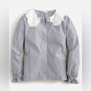 J.Crew Lace Collar Cotton Poplin Top in Stripe XS Eyelet Cottagecore Academia